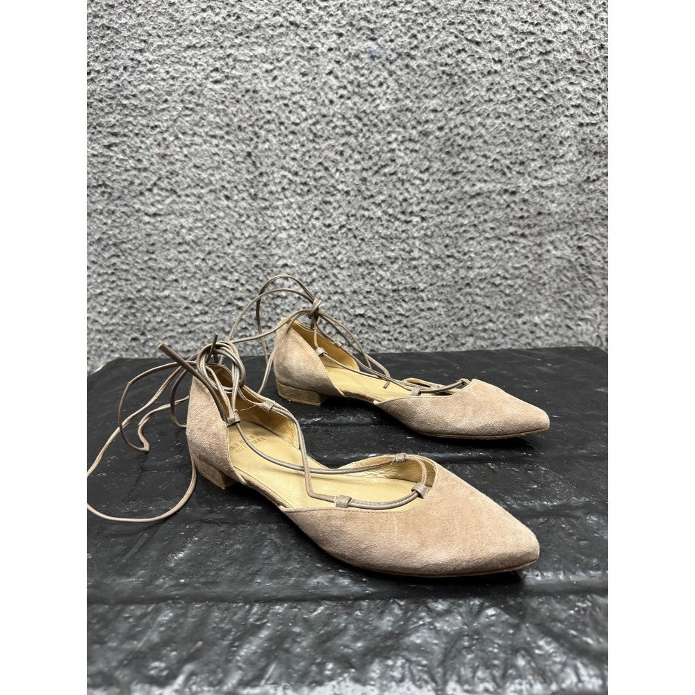 Stuart Weitzman Gilligan Suede‎ Lace Up Ballet Flats Beige Womens Size 7 US